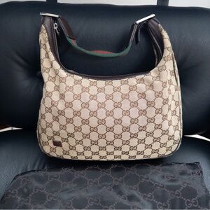Vintage Gucci GG monogram sherry line canvas hobo bag, medium